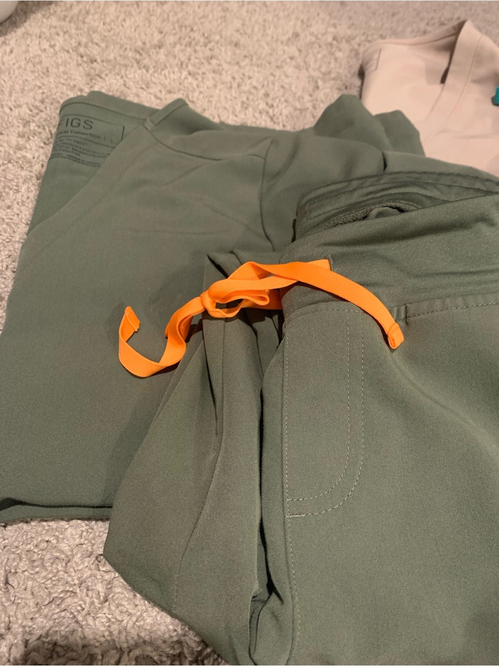 FIGS Olive Green Scrub set with Orange Drawstring